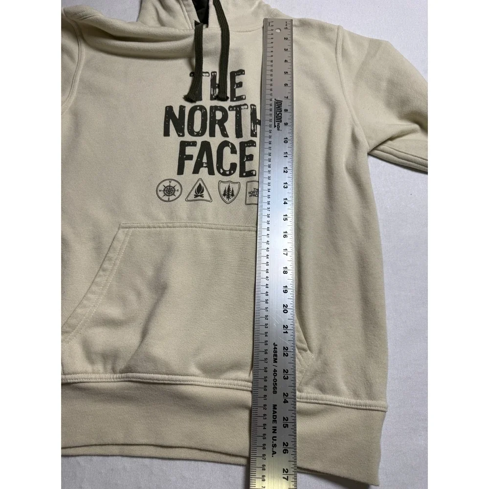 The North Face cream Mens Pullover Hoodie Medium‎ Sweatshirt graphic logo cozy